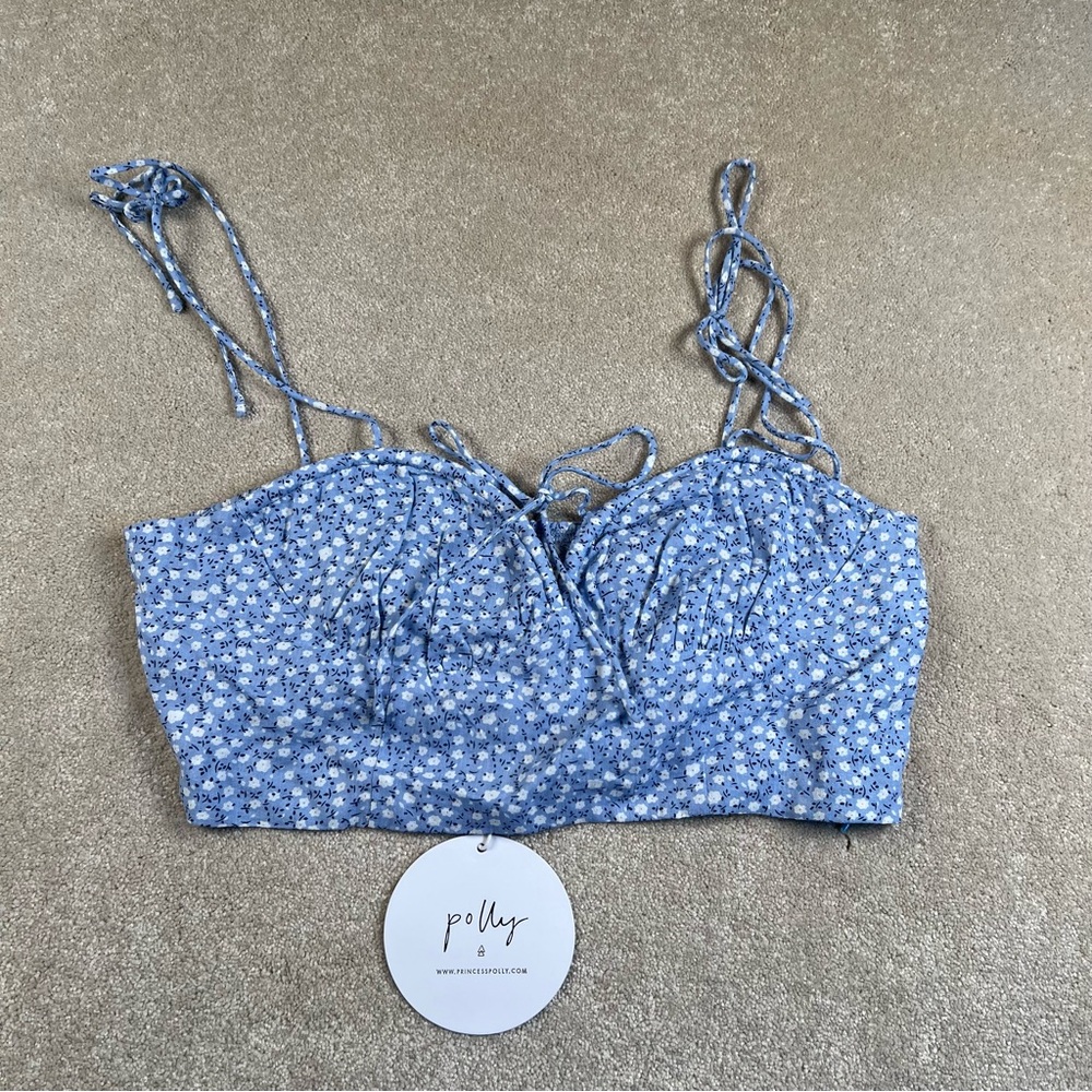 Crop Top Blue‎ Floral Polly Boutique Top Summer new women's 12